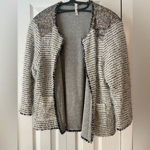 Willow & Clay White Open jacket with Black Pinstripes Silver Sequin Shoulder M